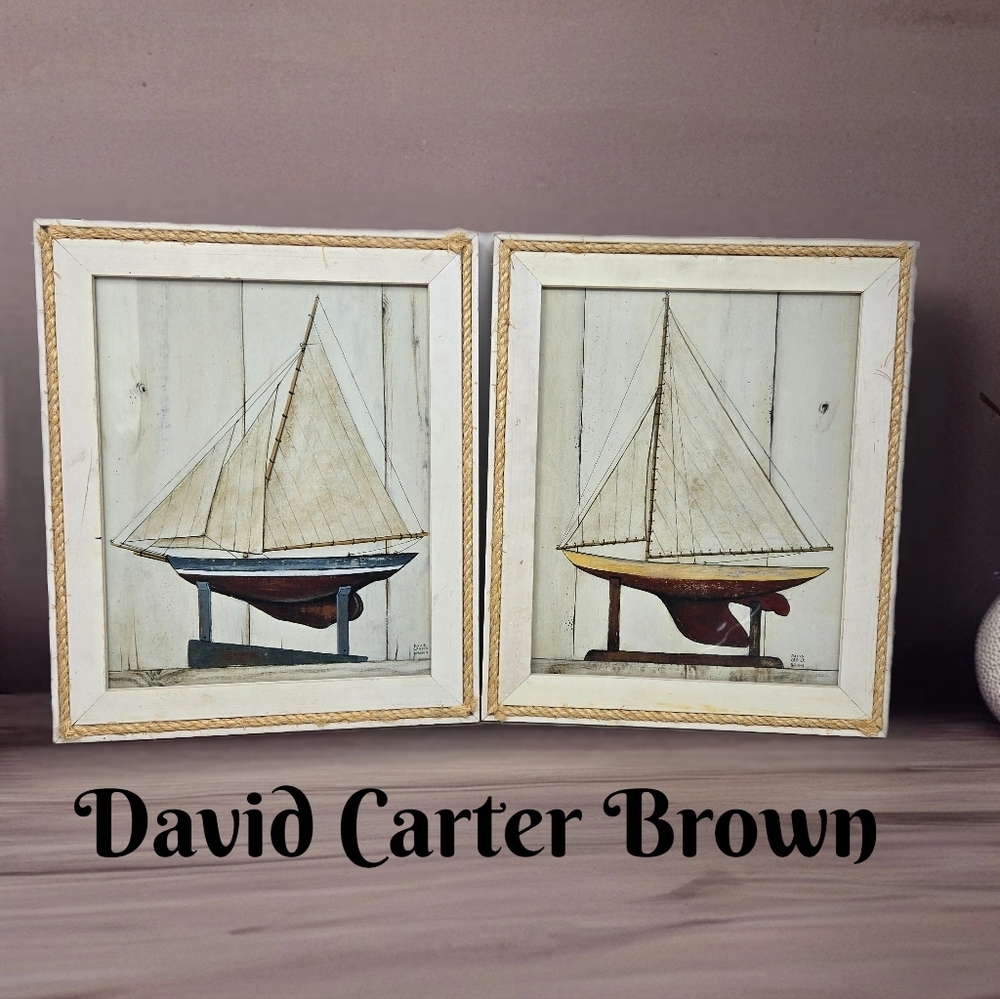 David Carter Brown The Racer Sail Boats Set Prints In Frames Beacy Water Life